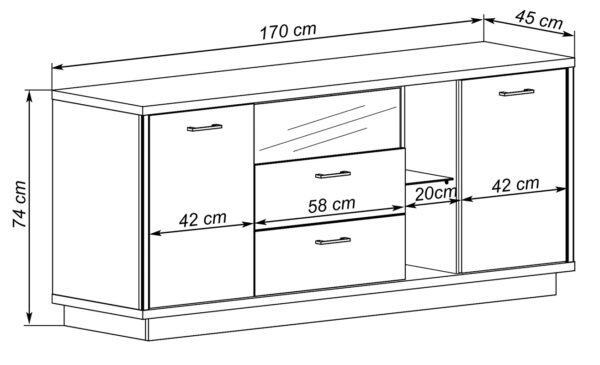 La composición de salón Europa combina diseño industrial con un estilo elegante y sofisticado. Su acabado en roble y grafito recrea la apariencia de madera y metal, logrando un equilibrio moderno y acogedor para cualquier estancia.