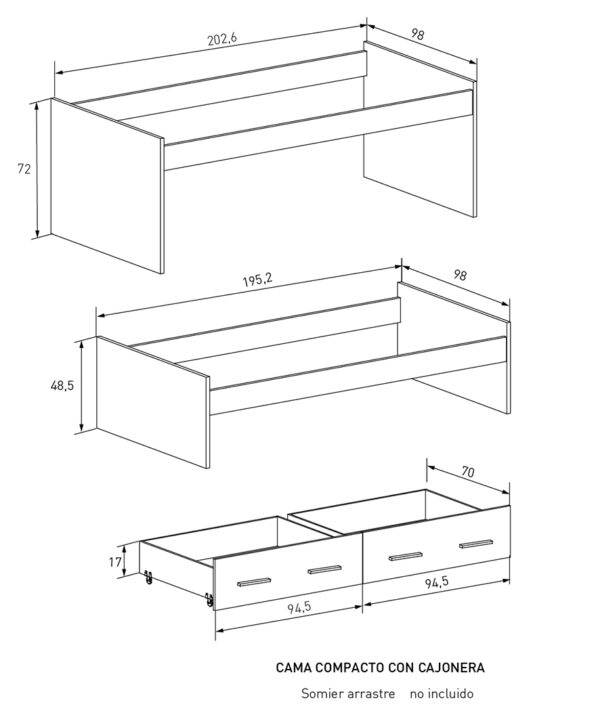 Cama nido de madera melamina resistente