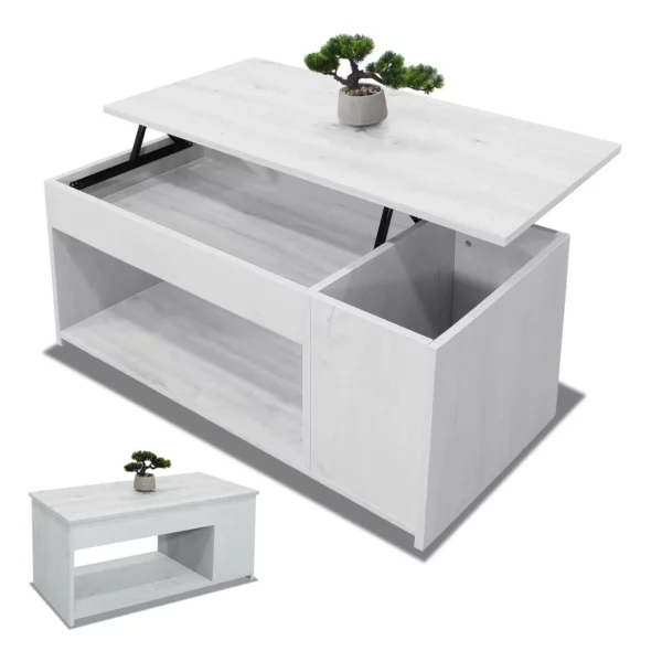 Mesa de centro elevable Horizonte 🔹 Comprar mesa de centro moderna en Murcia 🔹 Mesa de centro con almacenaje color Polar 🔹 Tienda de muebles online en España 🔹 Muebles de salón funcionales 🔹 Mesa elevable con revistero 🔹 Muebles modernos para salón en Murcia