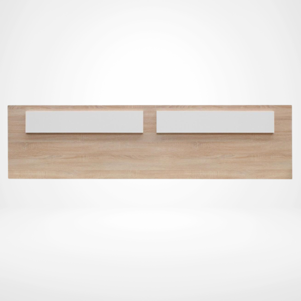 Cabecero de cama blanco, cabecero moderno para dormitorio, cabecero para cama de 135 cm y 150 cm, cabecero minimalista blanco, comprar cabecero online en Murcia, cabecero en color blanco mate y roble cambrian, cabecero con plafones decorativos, muebles de dormitorio modernos.