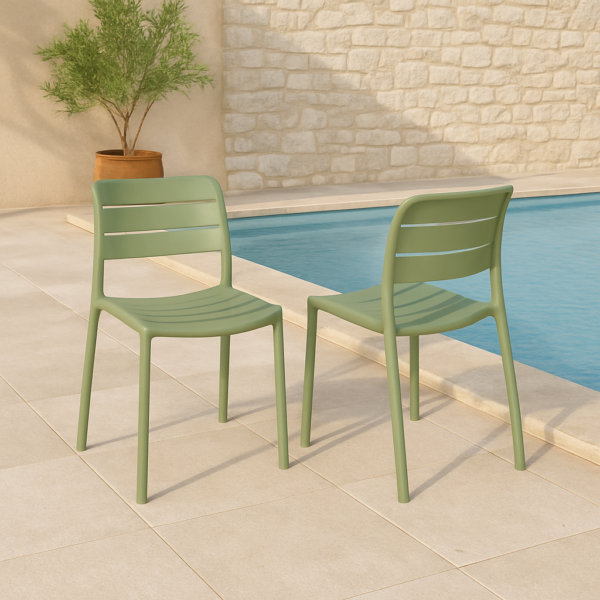 Silla de exterior apilable modelo Tollo en polipropileno – diseño moderno disponible en 5 colores