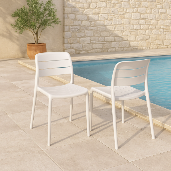 Silla de exterior apilable modelo Tollo en polipropileno – diseño moderno disponible en 5 colores