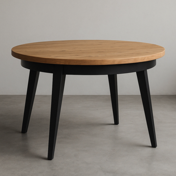 Mesa comedor redonda 100 cm roble artisan con patas negras de acero