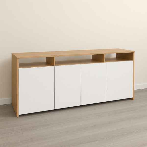 Aparador bajo moderno artisano 160 cm con 4 puertas y huecos decorativos