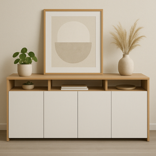 Aparador bajo moderno artisano 160 cm con 4 puertas y huecos decorativos