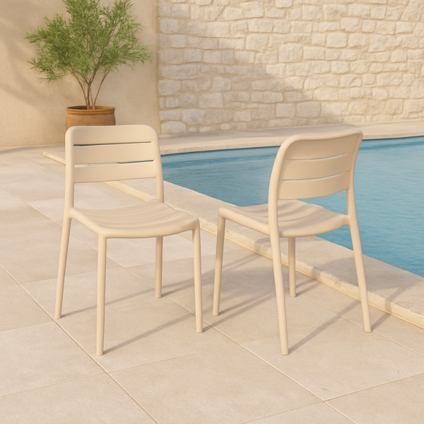 Silla de exterior apilable modelo Tollo en polipropileno – diseño moderno disponible en 5 colores
