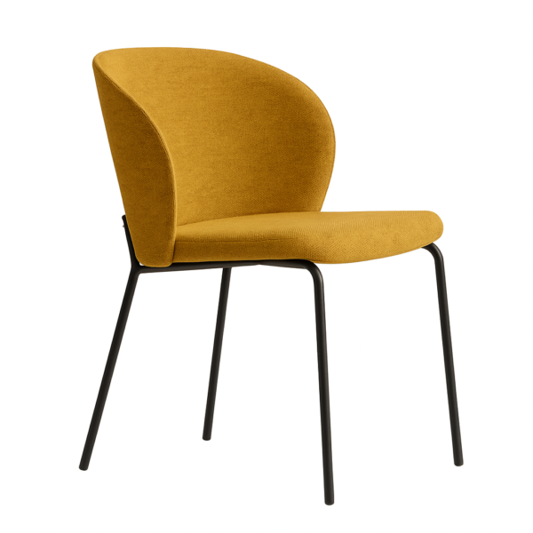 Silla de comedor tapizada CG1574 con patas metálicas negras y tejido Brego varios colores