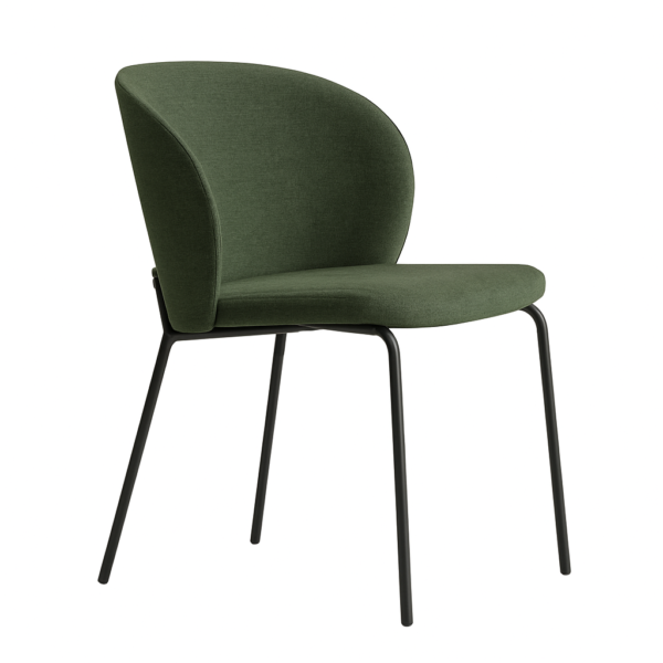 Silla de comedor tapizada CG1574 con patas metálicas negras y tejido Brego varios colores