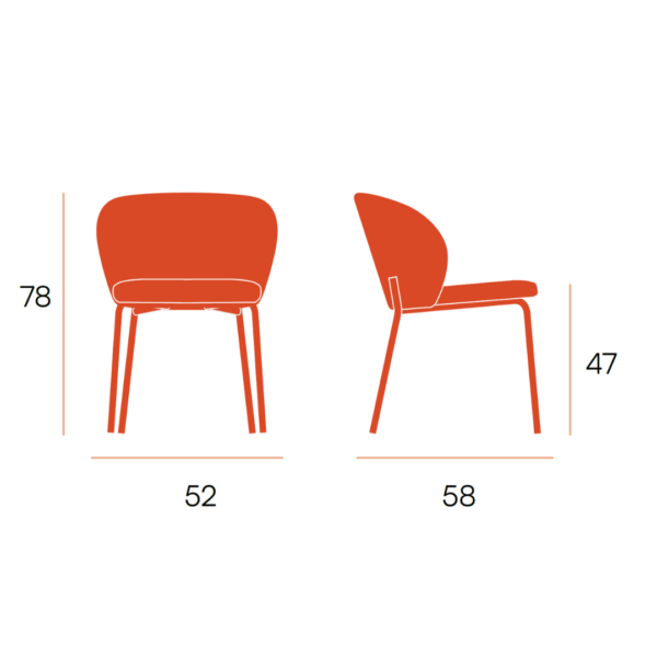 Silla de comedor tapizada CG1574 con patas metálicas negras y tejido Brego varios colores
