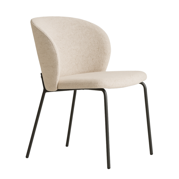 Silla de comedor tapizada CG1574 con patas metálicas negras y tejido Brego varios colores