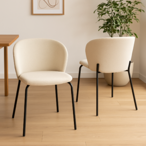 Silla de comedor tapizada CG1574 con patas metálicas negras y tejido Brego varios colores