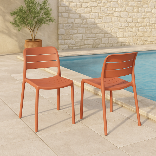 Silla de exterior apilable modelo Tollo en polipropileno – diseño moderno disponible en 5 colores