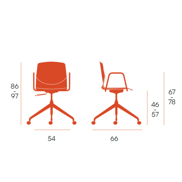 Silla giratoria de oficina Nova con ruedas, asiento de polipropileno y patas blancas en color mostaza
