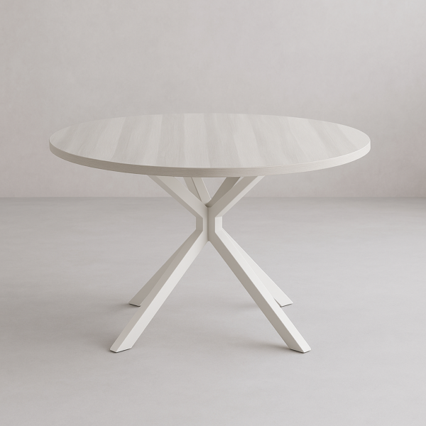 Mesa redonda Hércules con estructura metálica negra y sobre en acabado roble, diseño moderno y elegante
