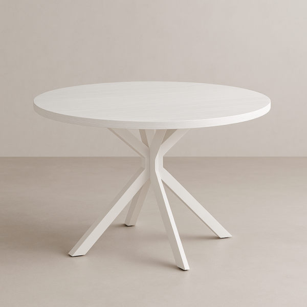 Mesa redonda Hércules con estructura metálica negra y sobre en acabado roble, diseño moderno y elegante