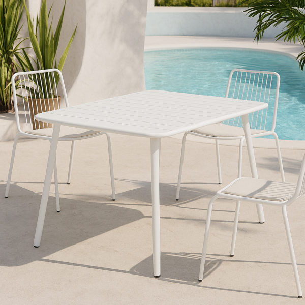 Mesa de exterior metálica La Fresca, 140x70 cm, colores blanco, teja, verde, arena y grafito