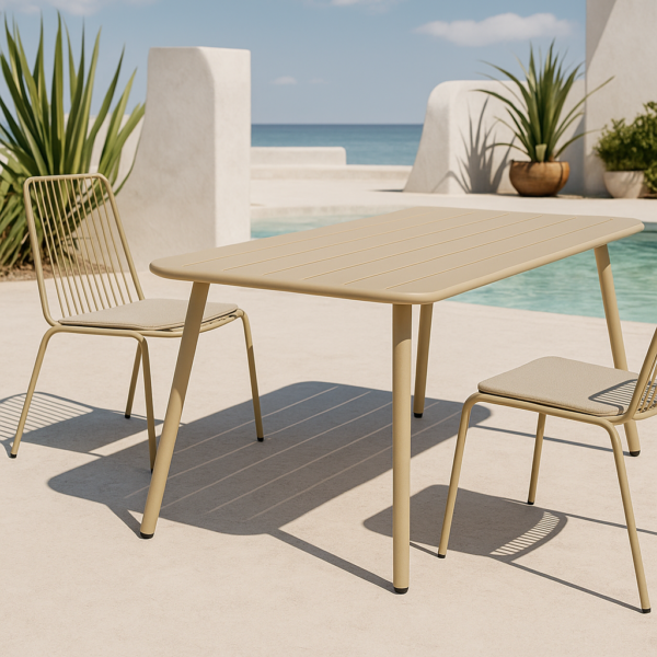 Mesa de exterior metálica La Fresca, 140x70 cm, colores blanco, teja, verde, arena y grafito