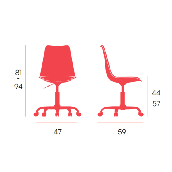 Silla de oficina Curroflex con asiento tapizado, estructura de polipropileno y base cromada con ruedas, en color mostaza.