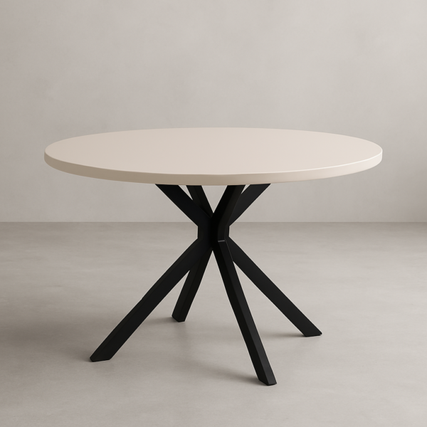 Mesa redonda Hércules con estructura metálica negra y sobre en acabado roble, diseño moderno y elegante