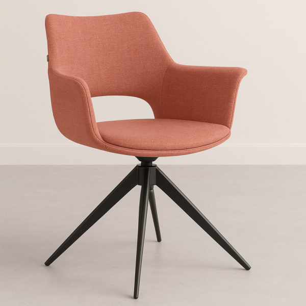Silla giratoria Totana tapizada en verde oliva con patas negras, estilo moderno y respaldo envolvente