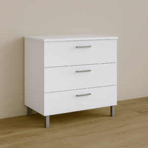 Mueble de baño Basic 1 en blanco titanio con 3 cajones, lavabo y espejo.