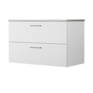 Mueble de baño suspendido de 2 cajones en color blanco, diseño moderno para anclar a pared.