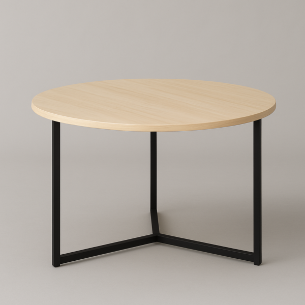 Mesa redonda de centro con estructura metálica negra y tablero de melamina en varios acabados, 80 cm de diámetro