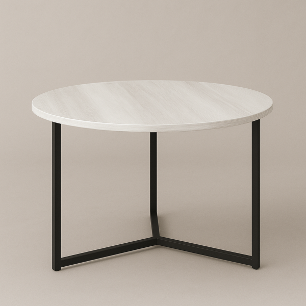 Mesa redonda de centro con estructura metálica negra y tablero de melamina en varios acabados, 80 cm de diámetro