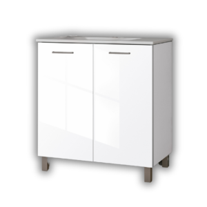 Mueble de baño blanco brillo de 2 puertas abatibles, modelo BASIC 3. Lavabo, grifo y espejo no incluidos.