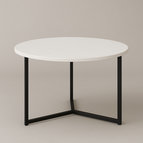Mesa redonda de centro con estructura metálica negra y tablero de melamina en varios acabados, 80 cm de diámetro