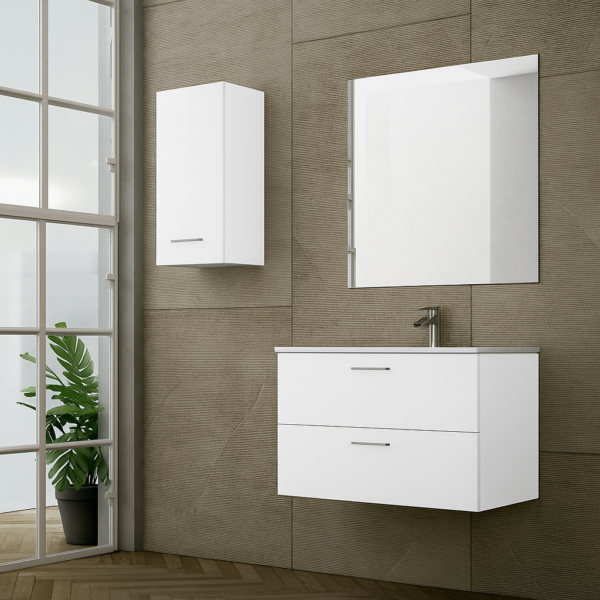 Mueble de baño suspendido de 2 cajones en color antracita, diseño moderno para anclar a pared.