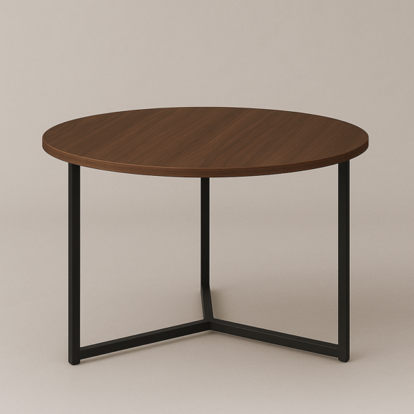 Mesa redonda de centro con estructura metálica negra y tablero de melamina en varios acabados, 80 cm de diámetro
