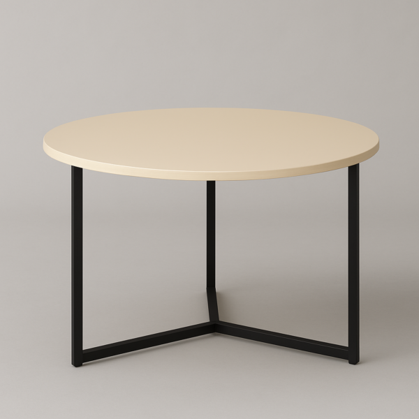 Mesa redonda de centro con estructura metálica negra y tablero de melamina en varios acabados, 80 cm de diámetro