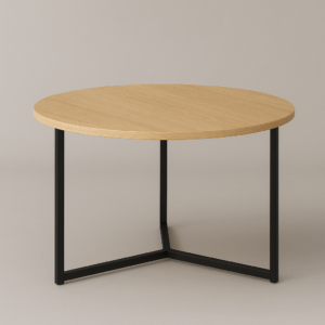 Mesa redonda de centro con estructura metálica negra y tablero de melamina en varios acabados, 80 cm de diámetro