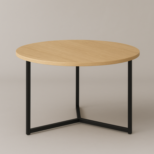Mesa redonda de centro con estructura metálica negra y tablero de melamina en varios acabados, 80 cm de diámetro