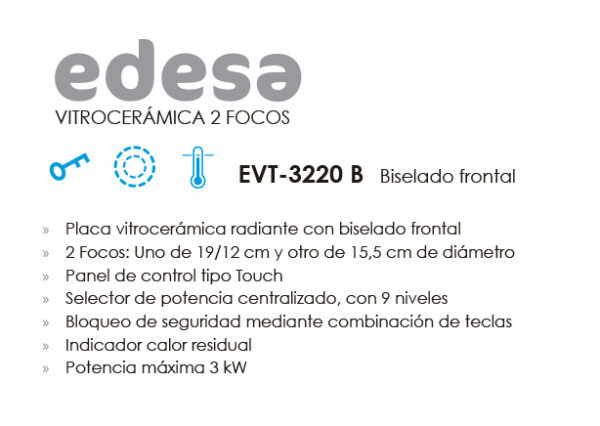 Placa vitrocerámica Edesa EVT-3220 B