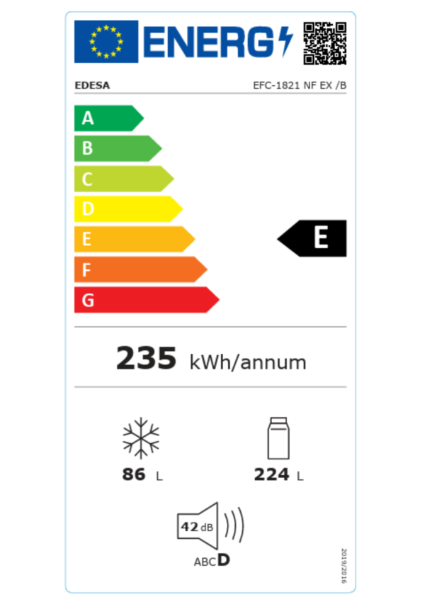 Frigorífico combi Edesa EFC‑1821 NF WH Total No‑Frost 435 L – Azogue Home