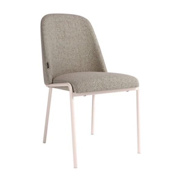 Silla Yechar tapizada con estructura metálica blanca, disponible en varios colores. Diseño moderno y ergonómico para comedores.