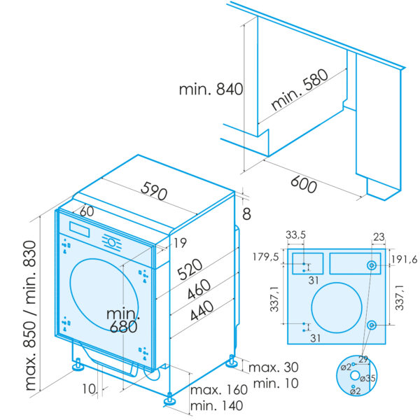Lavadora integrable Edesa EWF‑9400 I 9 kg 16 programas – Azogue Home