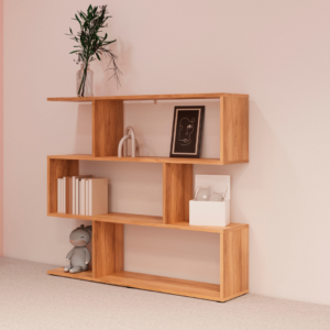 Estantería baja asimétrica ELBA en madera color Mauvella ideal para salón o dormitorio infantil